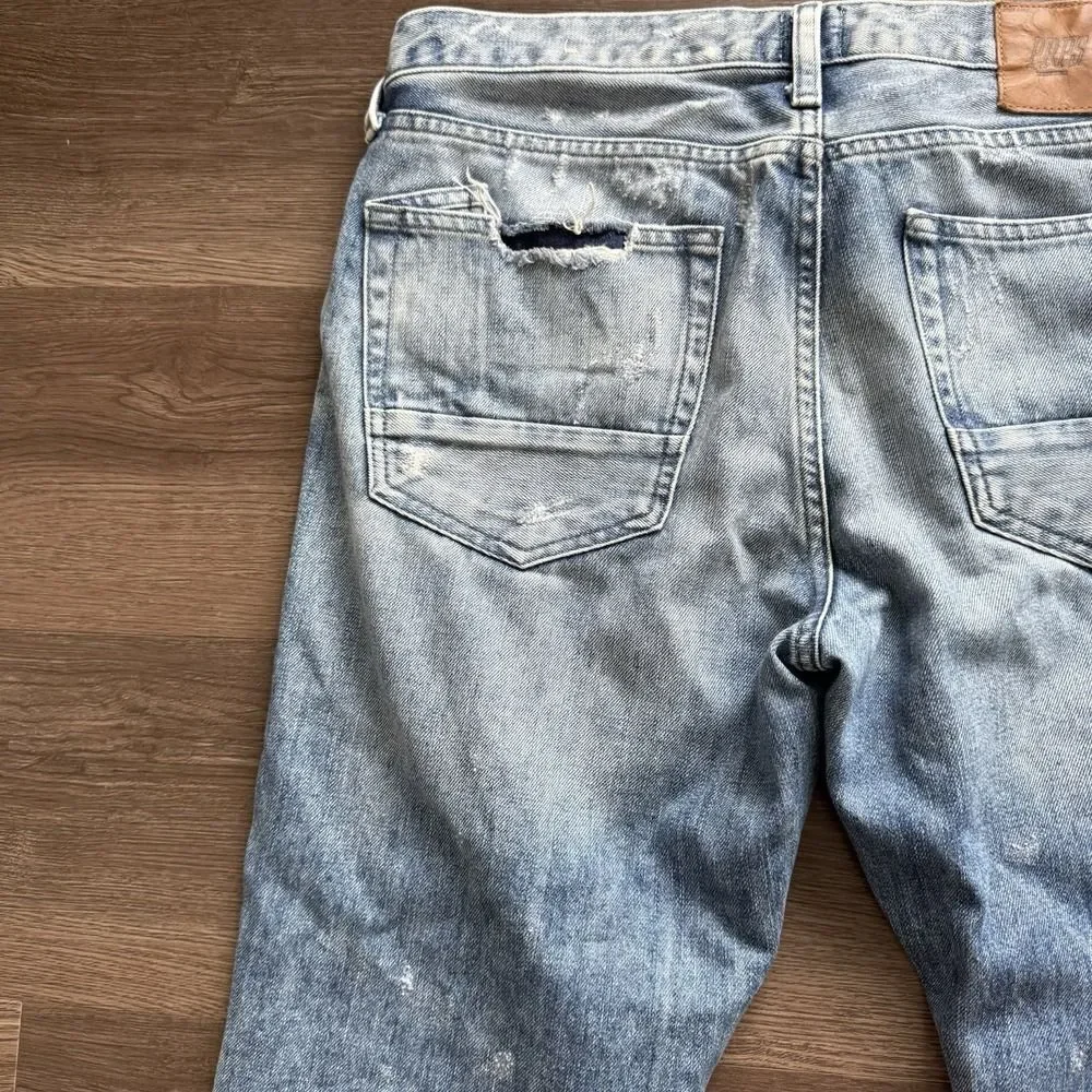PRPS Demon Fit Mens Size 32 Distressed Button Fly Denim Jeans Light Wash